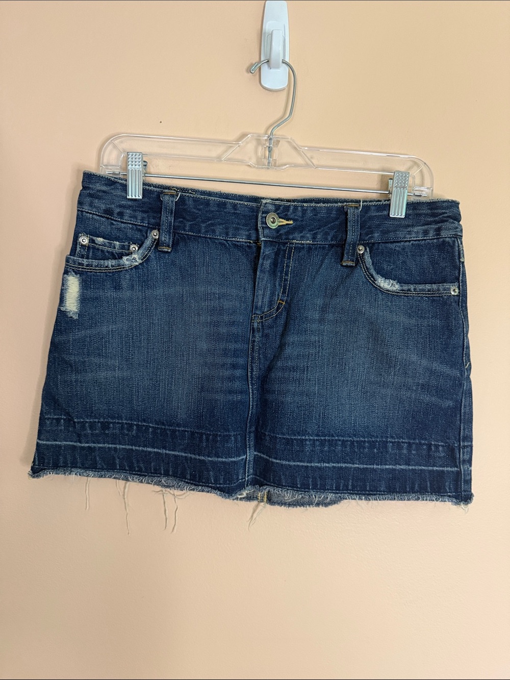 American Eagle Outfitters Dark Blue Denim Skirt with Pink Embroidered Logo - Picture 1 of 9